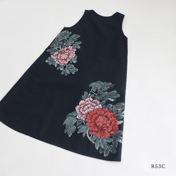 夏準備ＳＡＬＥ　手描きART　和画衣　 満開に咲く芍薬　ワンピース　ゆったり　ジャンパースカート　R53C_画像10