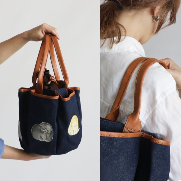  the first summer 1000 jpy from start M size hand ........ map flower pocket many storage tote bag pouch attaching leather leather Denim Z72A bag 
