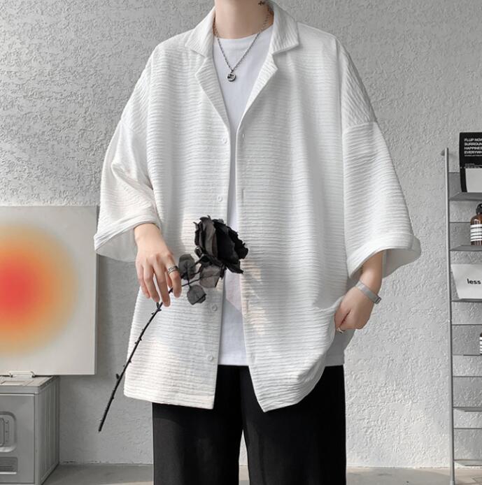 メンズ シャツ アウター トップス 開襟シャツ 大きいサイズ 韓国風 七分丈袖 薄手 夏服 ゆったり カジュアル 3色M-5XL_画像8