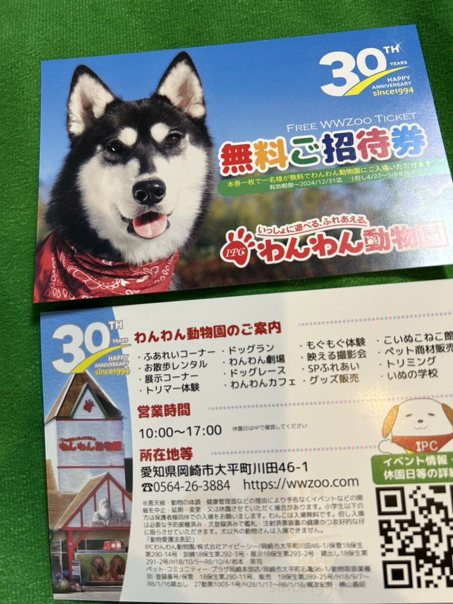 半額以下【愛知県岡崎市 わんわん動物園】無料ご招待券　2枚セット_画像2