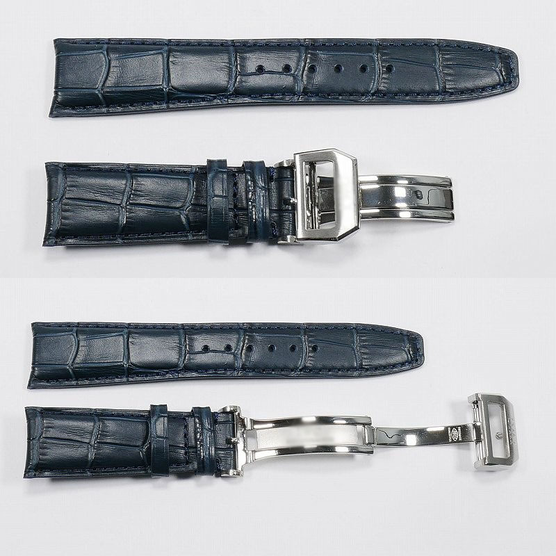 IWC用 互換レザーベルト Dバックル付き ネイビー/シルバー IWC用 互換レザーベルト Dバックル付き ネイビー/シルバー