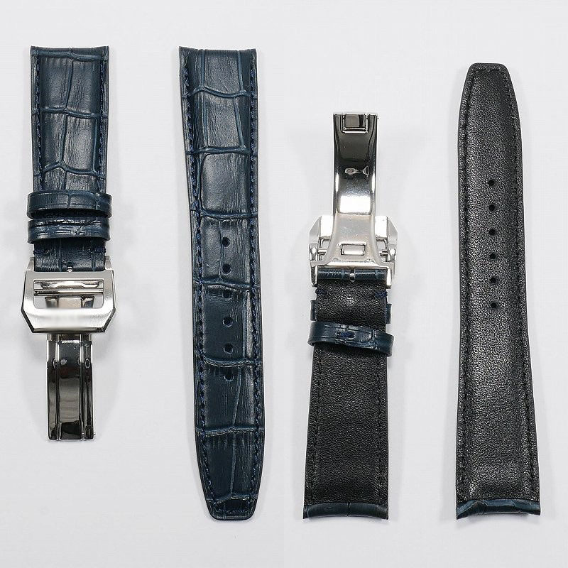 IWC用 互換レザーベルト Dバックル付き ネイビー/シルバー IWC用 互換レザーベルト Dバックル付き ネイビー/シルバー