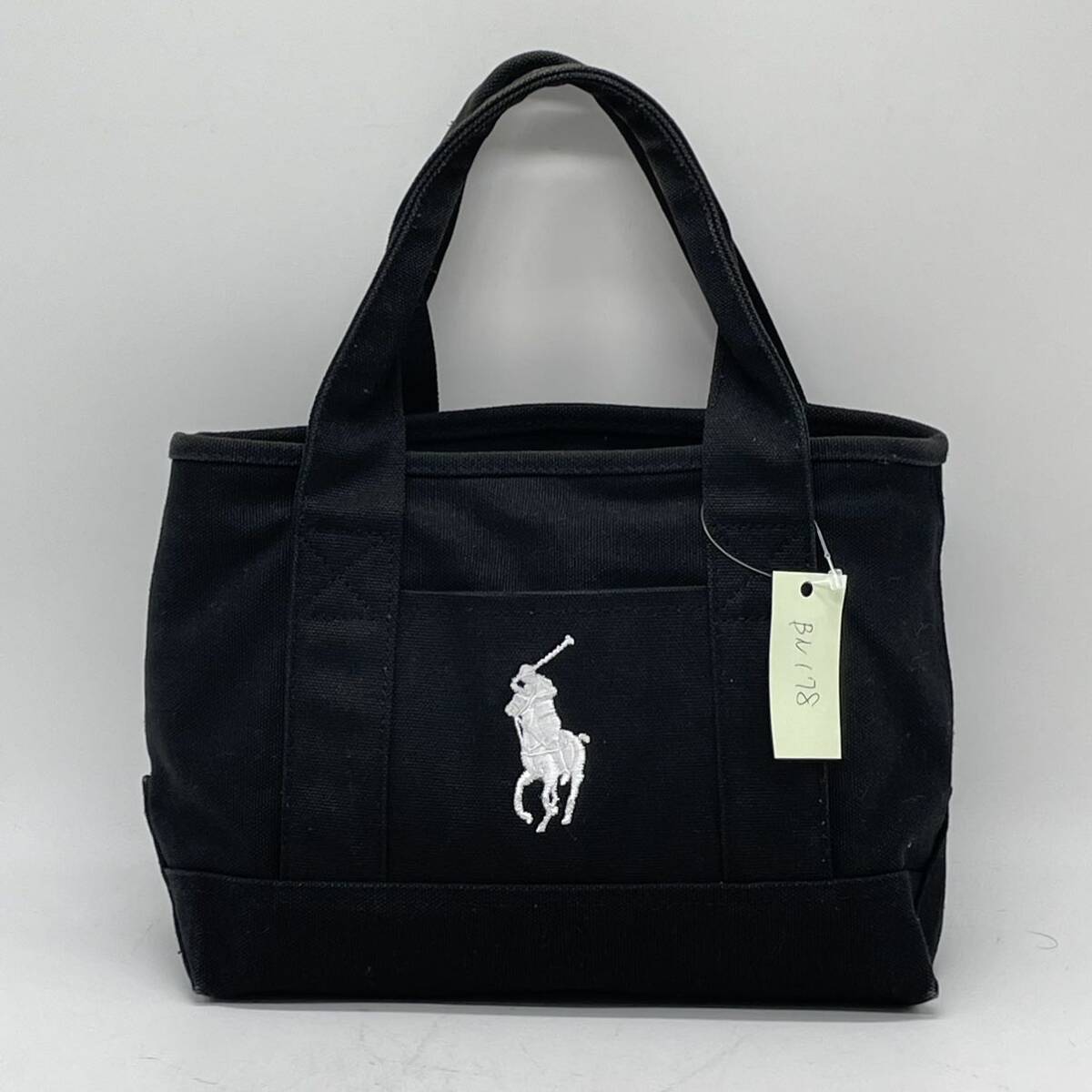 ★BN178●POLO Ralph Lauren ポロ ラルフローレントート バッグ ブラック キャンバス生地 ロゴ刺_画像1