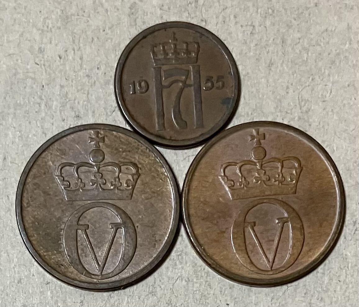 ノルウェーコインまとめ　1オーレ　2オーレ　外国コイン　3枚セット　ノルウェー　古銭　外国銭　海外コイン_画像2