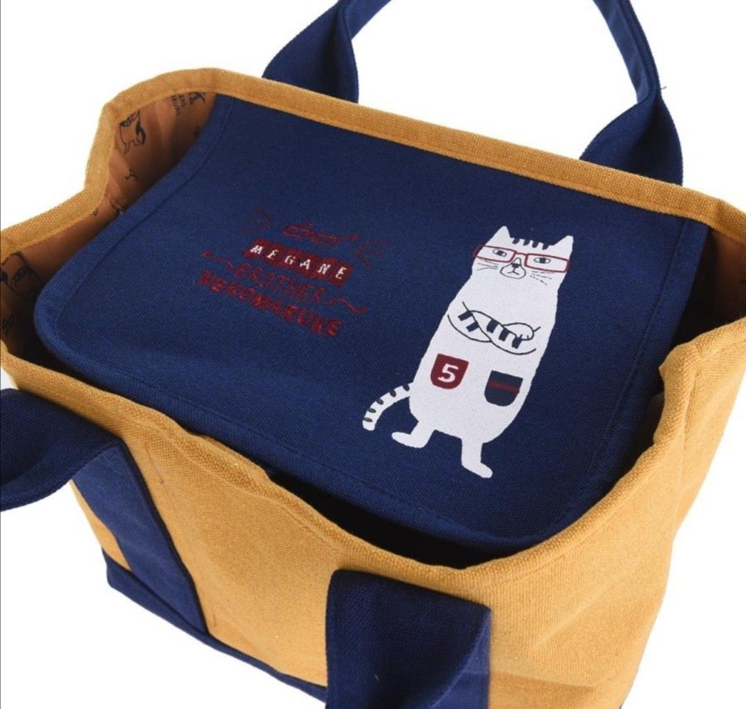 ネコ　ねこ　猫　トートバッグ　クスグルジャパン　　ネコまるけ　仕切りトートバッグ　ネコザワ　かわいい　イエロー　キャンパス　丈夫　