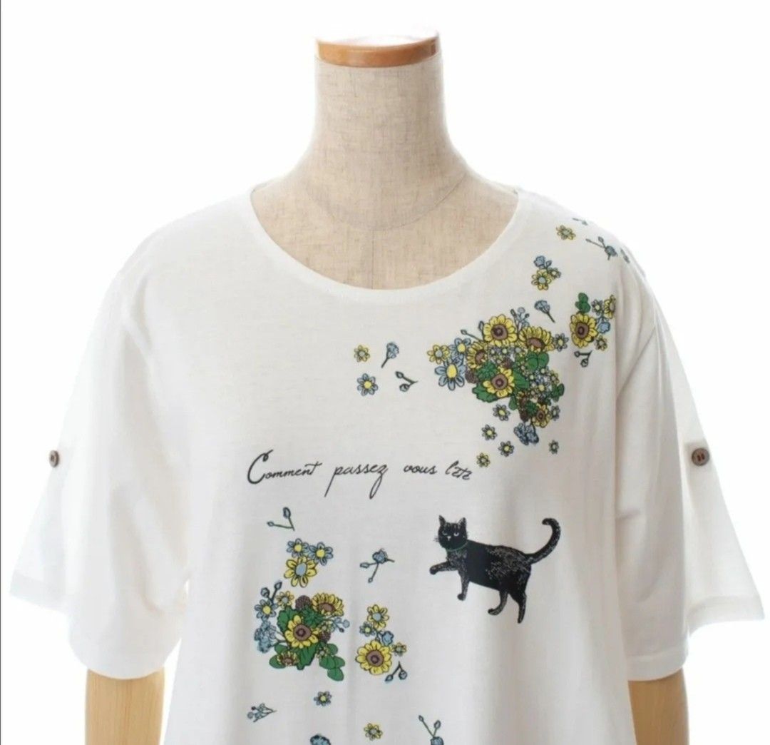 ネコ　猫　ねこ　Tシャツ　猫柄　クスグルジャパン　ルームウェア　半袖Ｔシャツ　かわいい　綿　おしゃれ　ムッシュくん　クロネコ