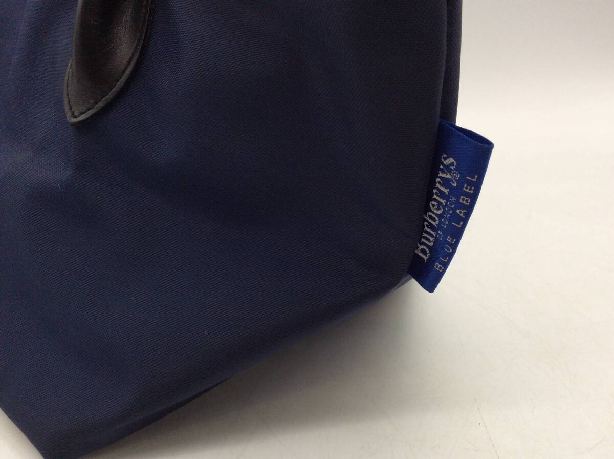 #3480 BURBERRY BLUE LABEL バーバリーブルーレーベル ナイロン ミニバッグ ノバチェック ネイビー よごれあり 中古現状品 の画像4