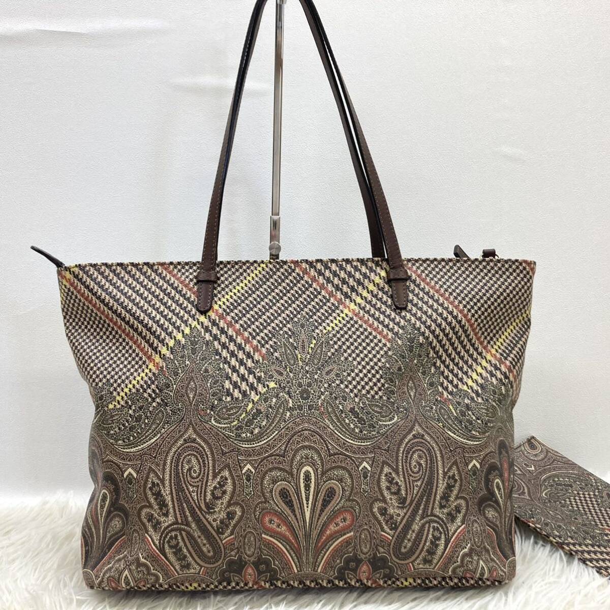 1 jpy [ beautiful goods hard-to-find rare color ] ETRO Etro tote bag peiz Lee pouch attaching A4 total pattern business PVC leather shoulder .. men's lady's 