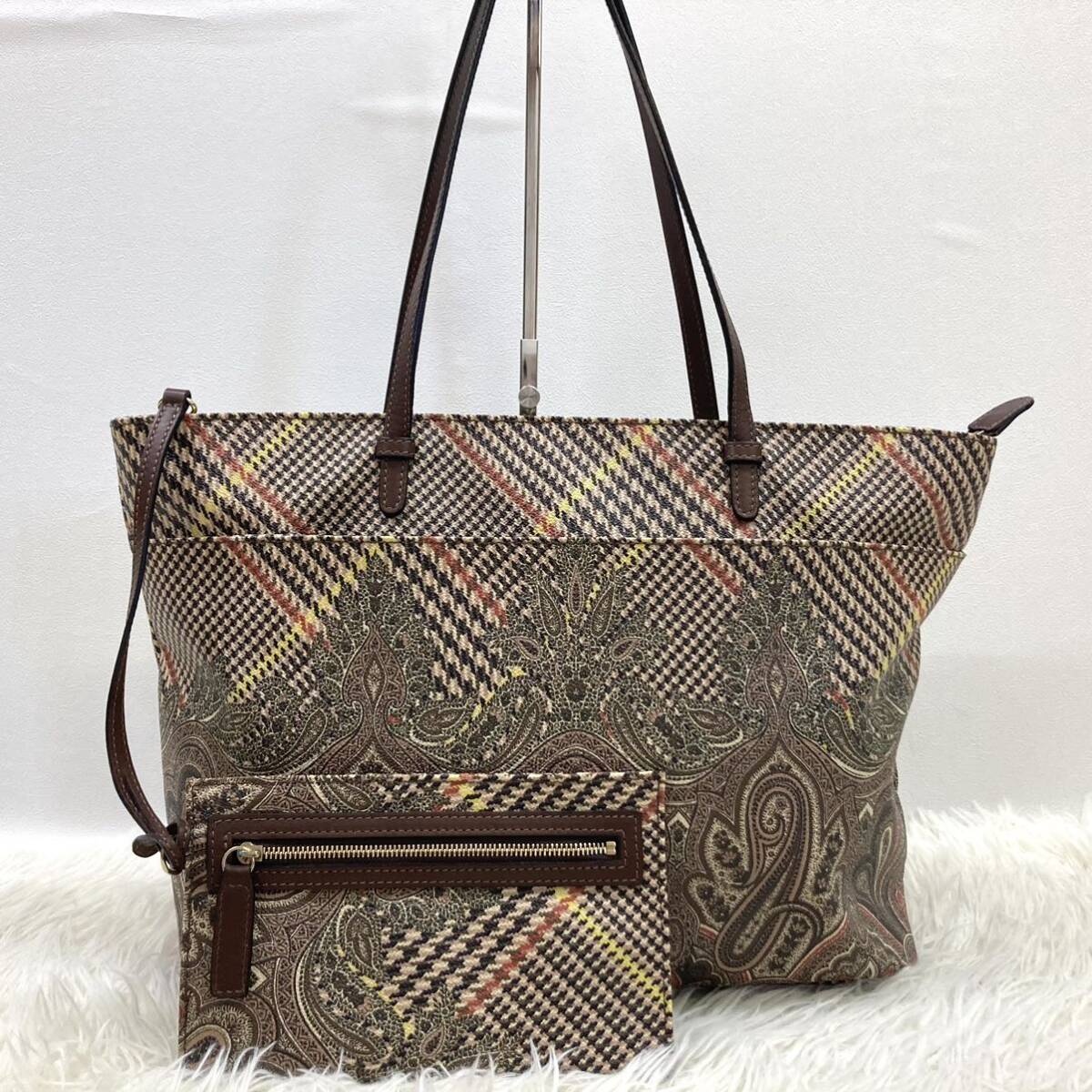 1 jpy [ beautiful goods hard-to-find rare color ] ETRO Etro tote bag peiz Lee pouch attaching A4 total pattern business PVC leather shoulder .. men's lady's 