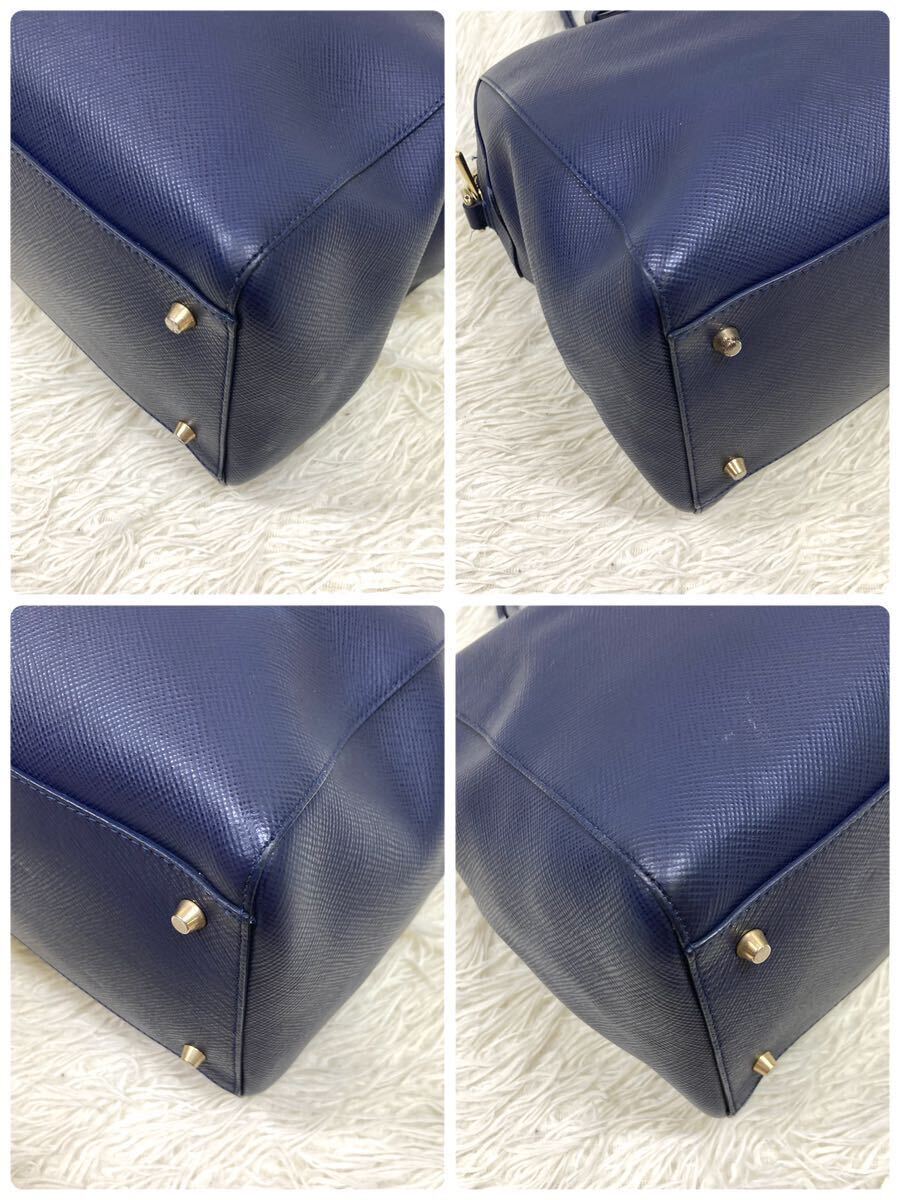 1円 【極美品】 FURLA フルラ ボストンバッグ レザー ネイビー 2way ショルダー ゴールド金具 ビジネス メンズ レディース 通勤 仕事鞄_画像8