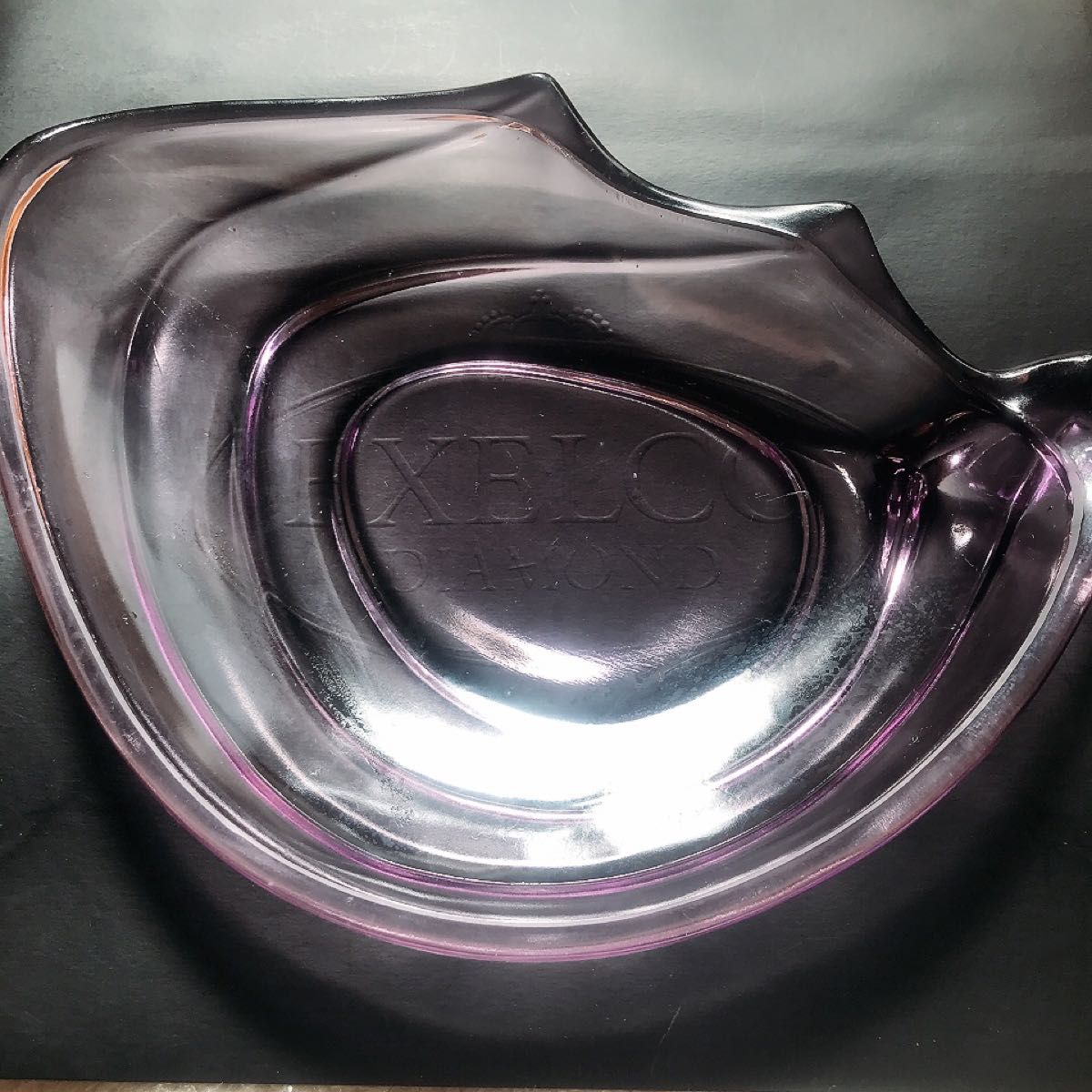 紫 波紋 アシンメトリー ガラス 平皿　マルティグラス皿 オシャレ　インテリア　昭和レトロ