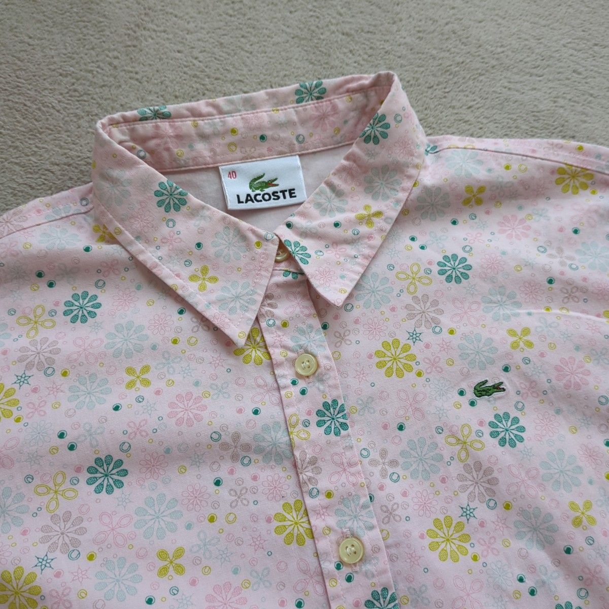 【極美品】ラコステ ピンク ワニ 長袖シャツ 総柄 テニス 日本製 40