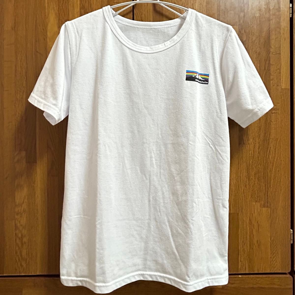 【夏服】半袖 ホワイト Tシャツ 胸元 ワンポイント プリント 白 クルーネック