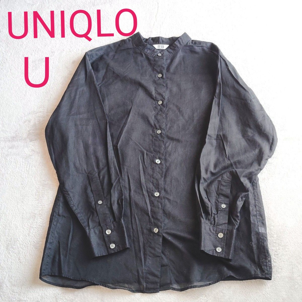 最終価格　UNIQLOユニクロU　シアーバンドカラーシャツ　黒　綿100   Mサイズ　