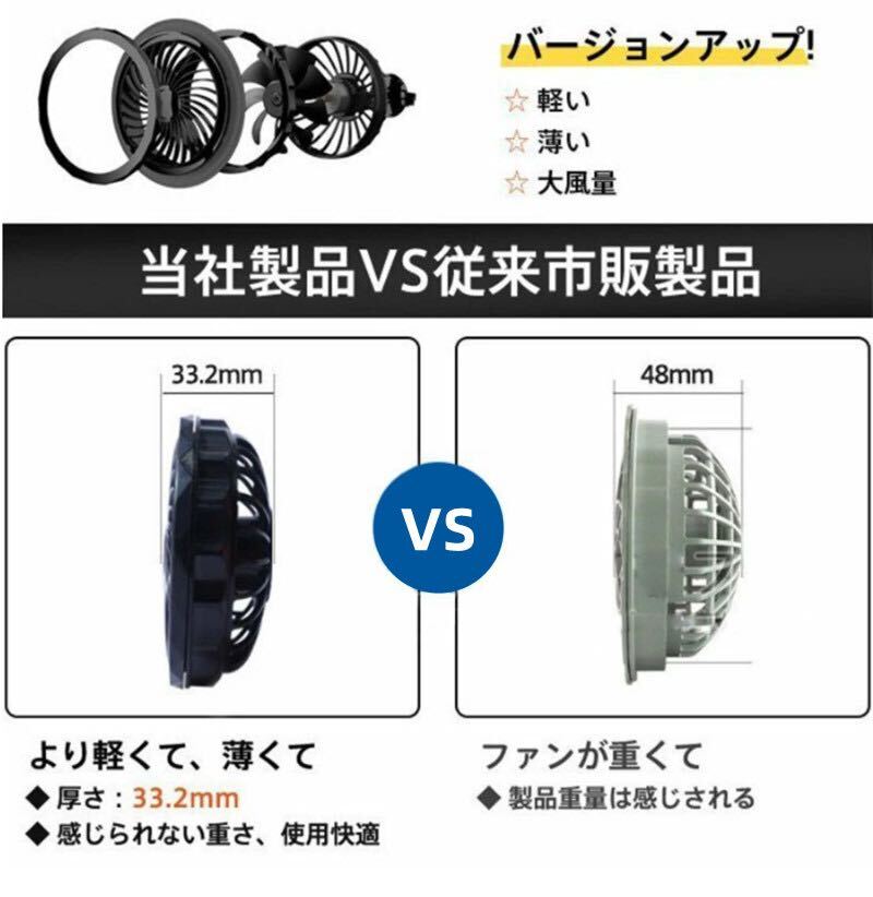 作業服ファン 空調服ファン2個 交換用 リモコンUSBケーブル 5V 3段階風量_画像3