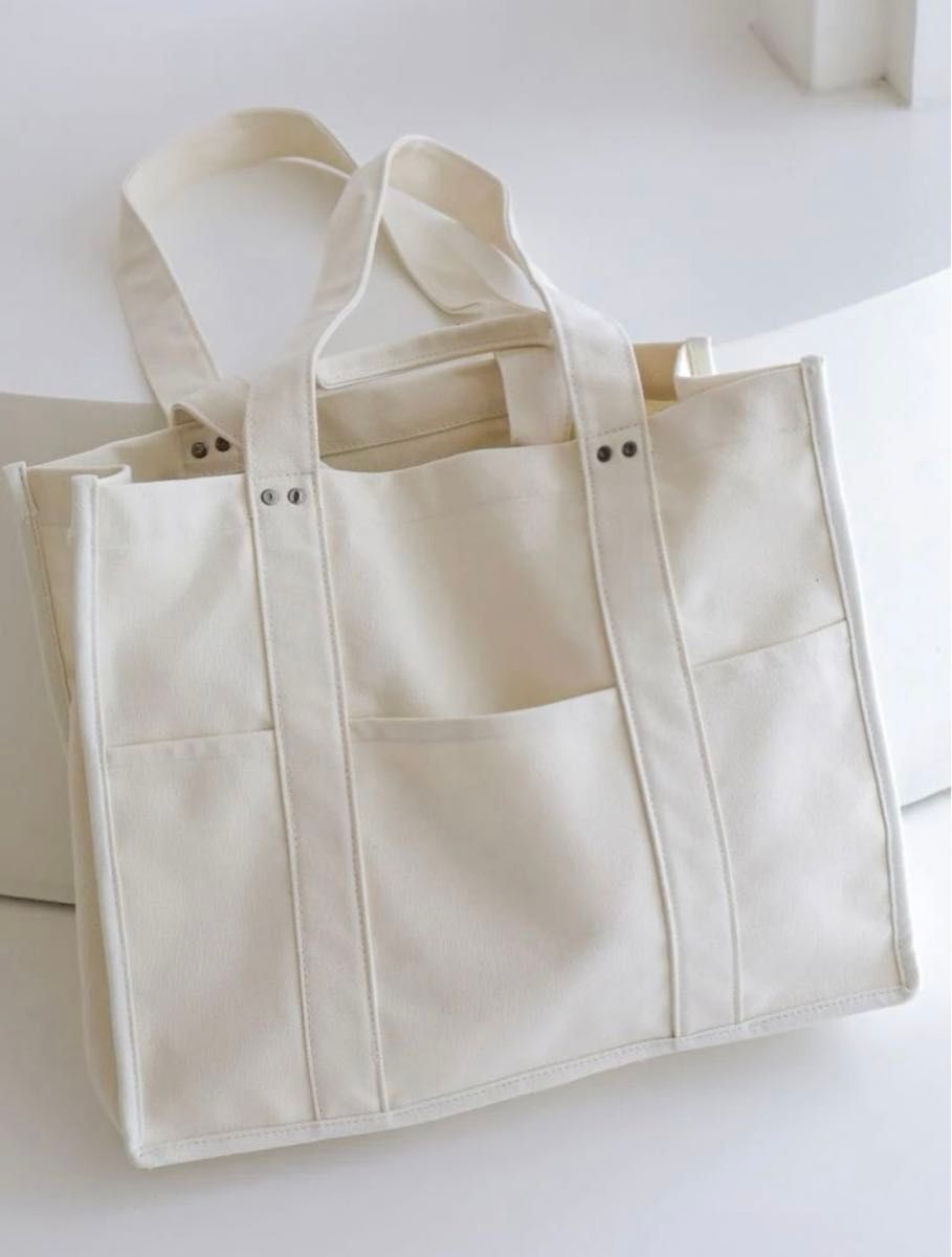 トートバッグ ショルダー 肩掛け キャンバスバッグ 白 大容量 軽量 学生 マザーズバッグ かばん 鞄 ママバッグ ジムバッグ