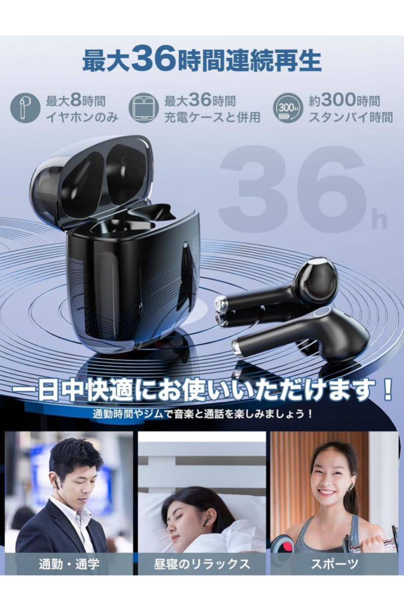 【2024年初限定・半透明モデル】 F.G.S ワイヤレスイヤホン Bluetooth イヤホン Bluetooth 5.3 軽量 マイク付き_画像4