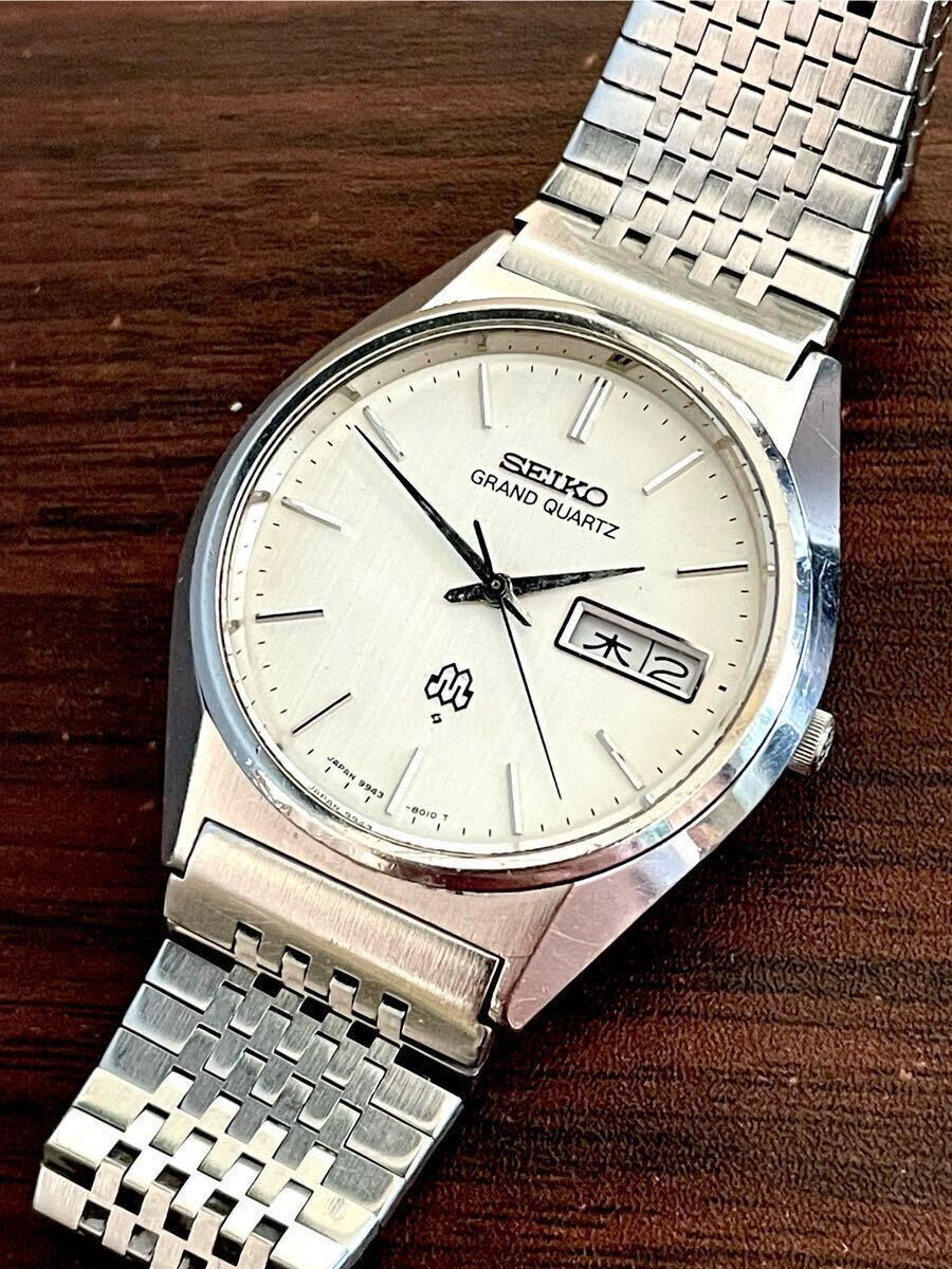 グランドツインクォーツ順調に作動中!グランドクォーツ!白文字盤!SEIKO GRAND QUARTZ!セイコー純正GQオリジナルブレス付き！9943-8010の画像1