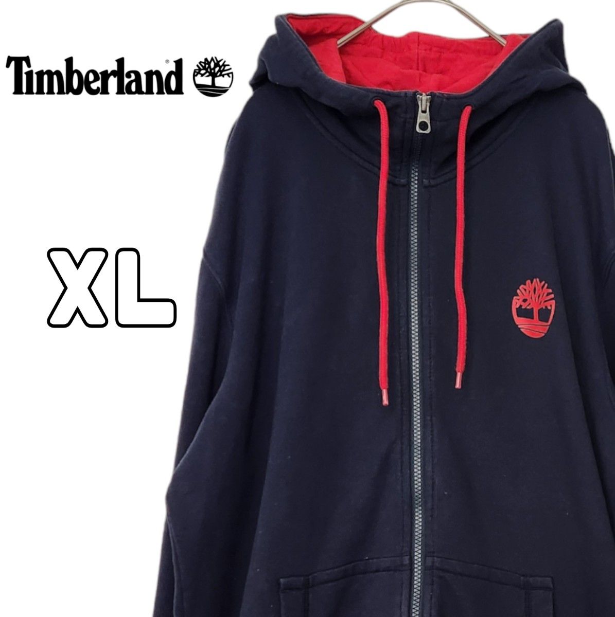 Timberland ティンバーランド  フーディー パーカー スウェットパーカー ネイビー レッド 古着 XL ジップパーカー