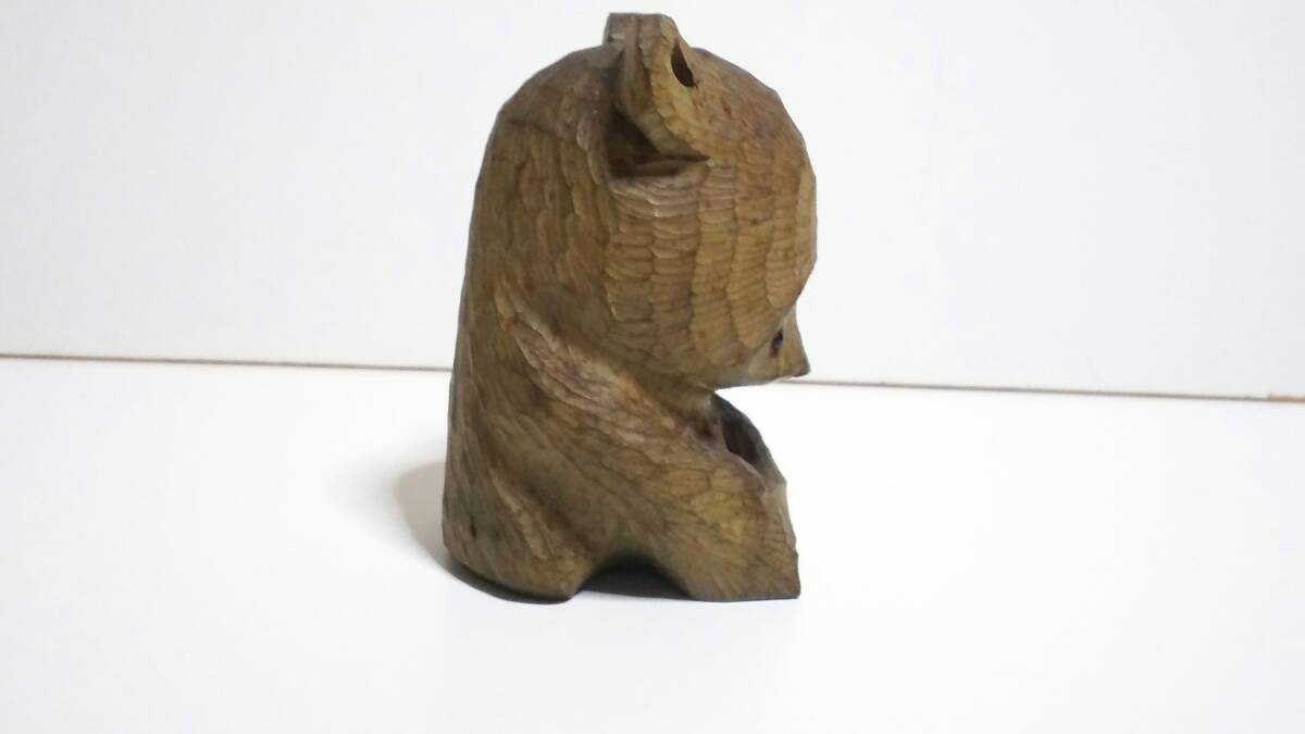 木彫り 熊 クマボッコ 11cm 玉眼 熊ボッコ 昭和レトロ ガラス 熊ぼっこ 無銘 クマ 240514_画像6