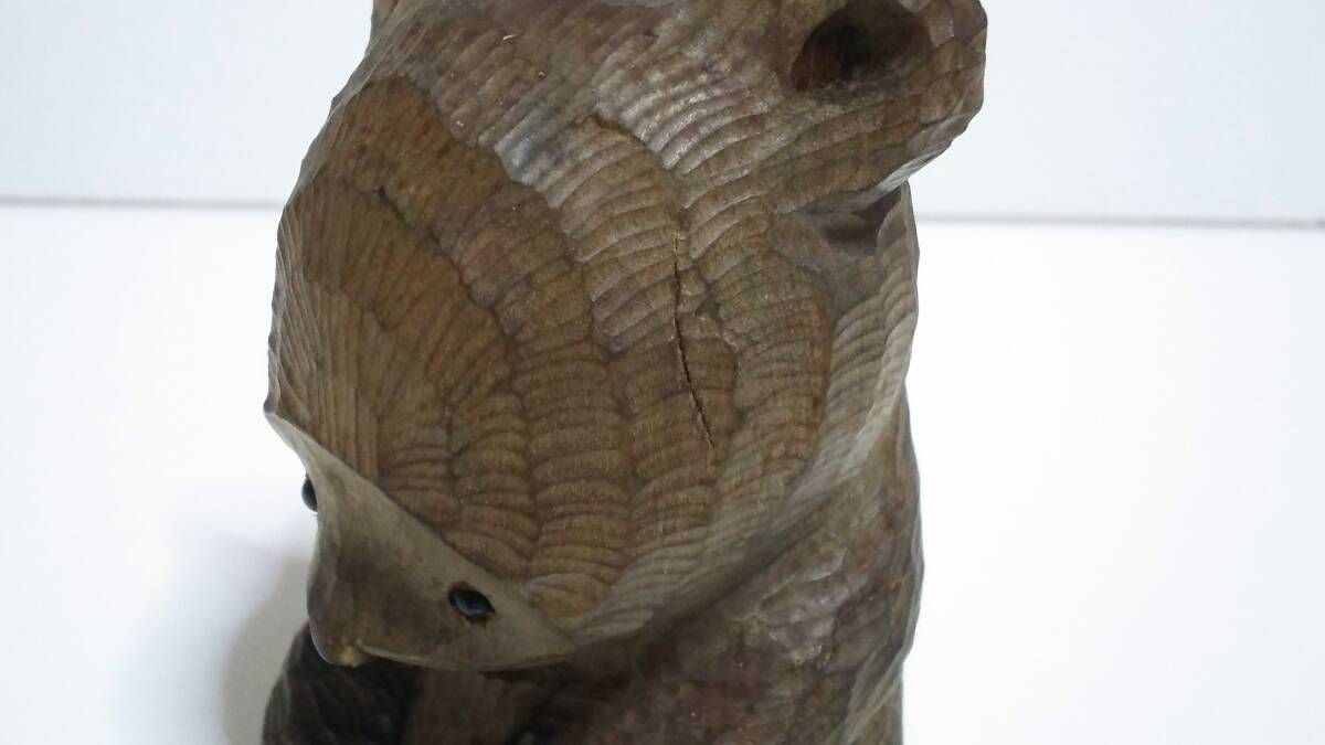 木彫り 熊 クマボッコ 11cm 玉眼 熊ボッコ 昭和レトロ ガラス 熊ぼっこ 無銘 クマ 240514_画像5