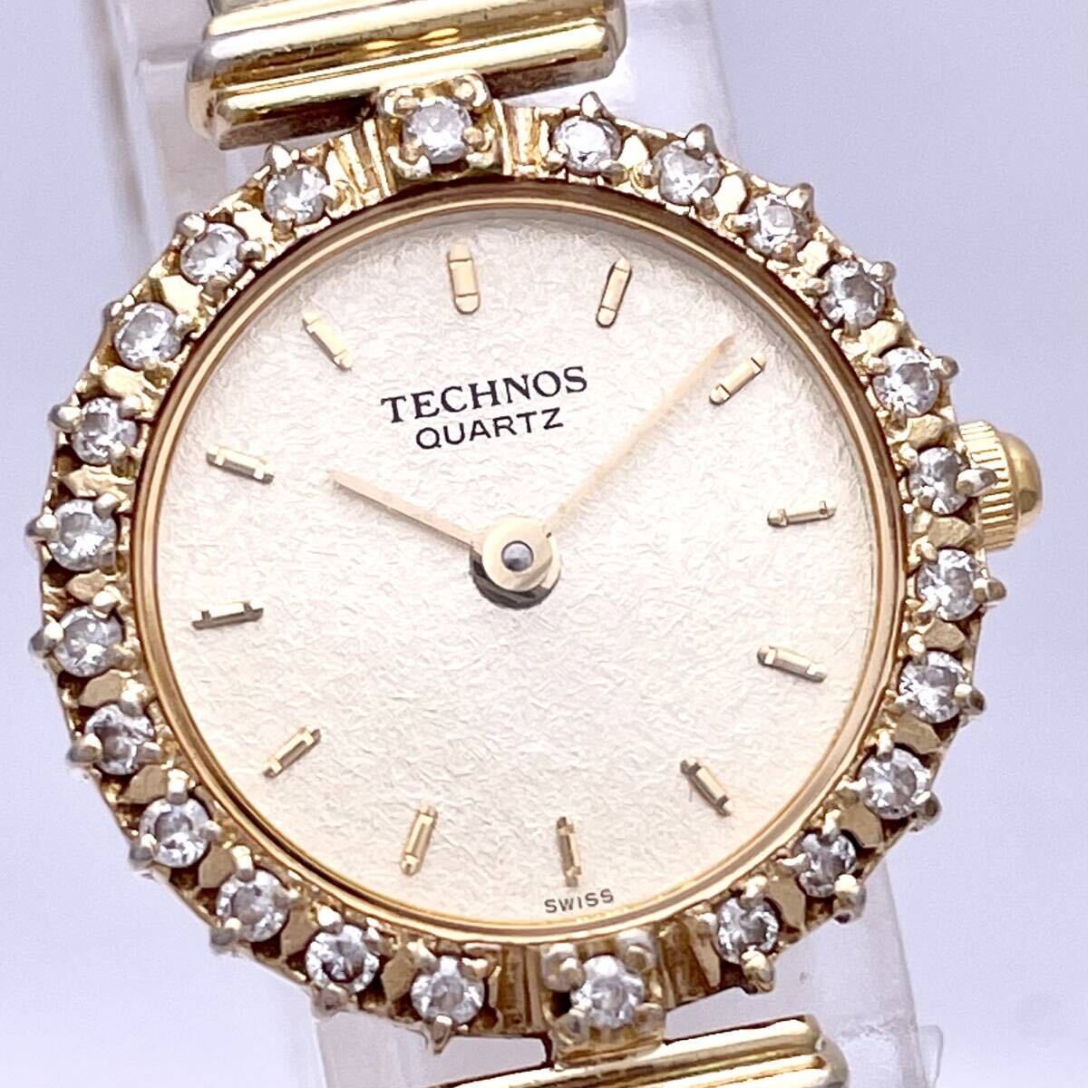 TECHNOS テクノス 252071 53 腕時計 ウォッチ クォーツ quartz ブレスウォッチ 金 ゴールド文字盤 ストーン P376_画像4