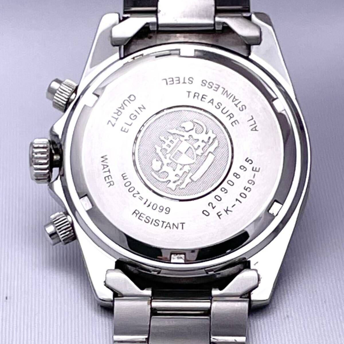 ELGIN エルジン FK-1059-E 腕時計 ウォッチ クォーツ quartz クロノグラフ 銀 シルバー P448_画像7