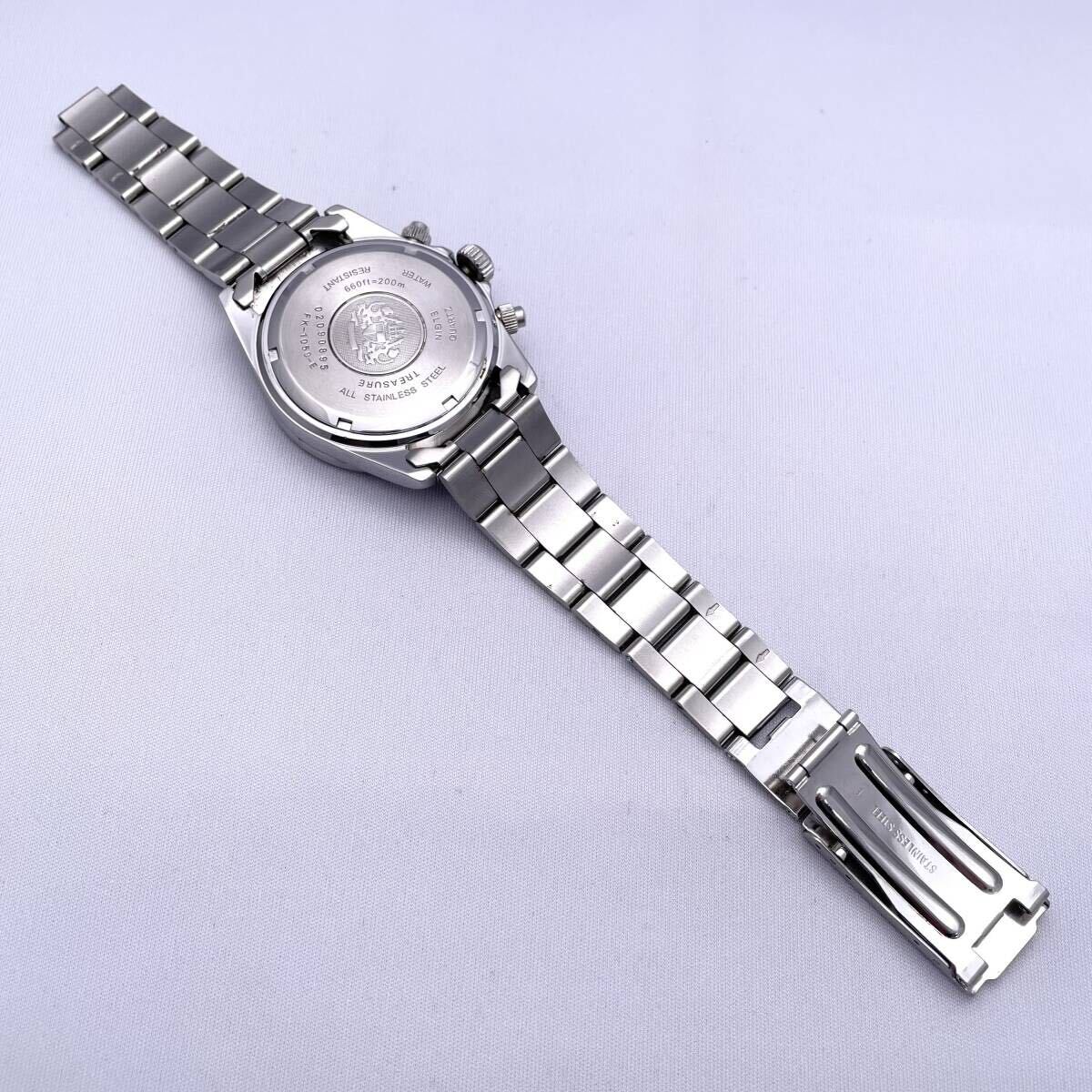 ELGIN エルジン FK-1059-E 腕時計 ウォッチ クォーツ quartz クロノグラフ 銀 シルバー P448_画像6