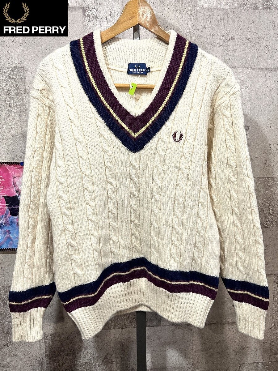 美品 フレッドペリー ウール チルデンセーター M メンズ FRED PERRY 日本製_画像1