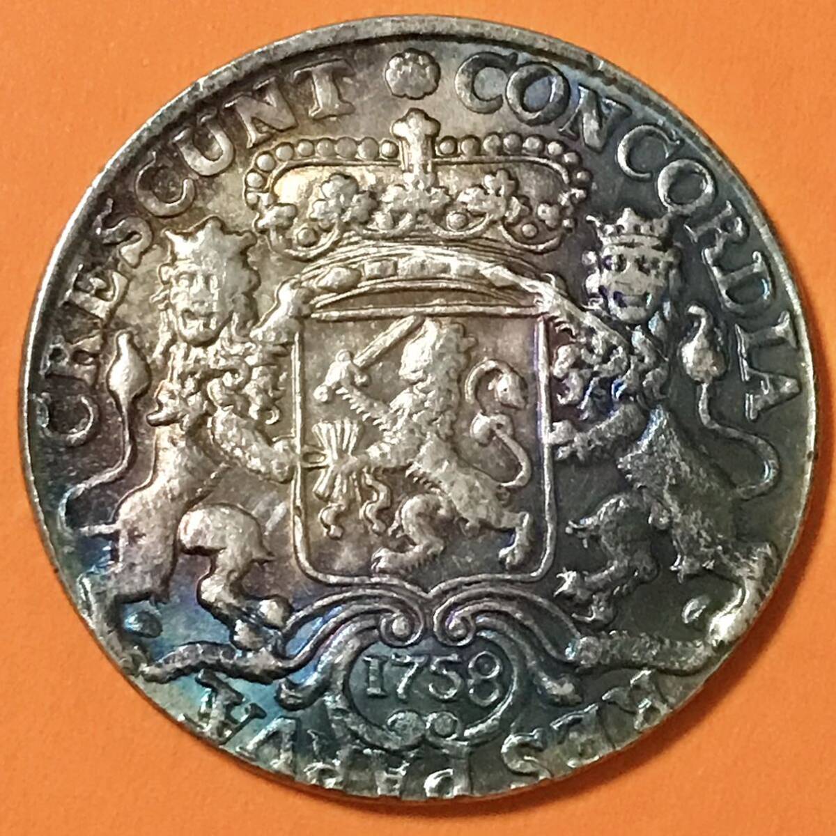 銀貨 1758年　馬上の騎士 ネーデルラント連邦共和国(オランダ)古錢　硬貨硬貨 古銭 貿易銀 コイン 竜 _画像2