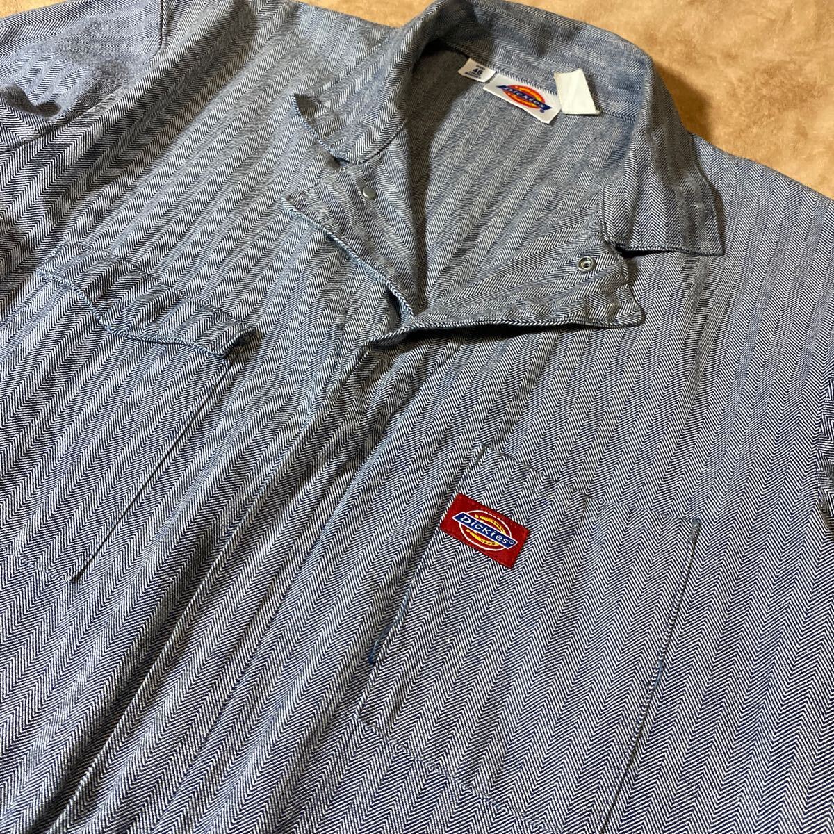 Dickies つなぎ ディッキーズ オーバーオール ヒッコリー ブルー系 サイズ46S 古着_画像4