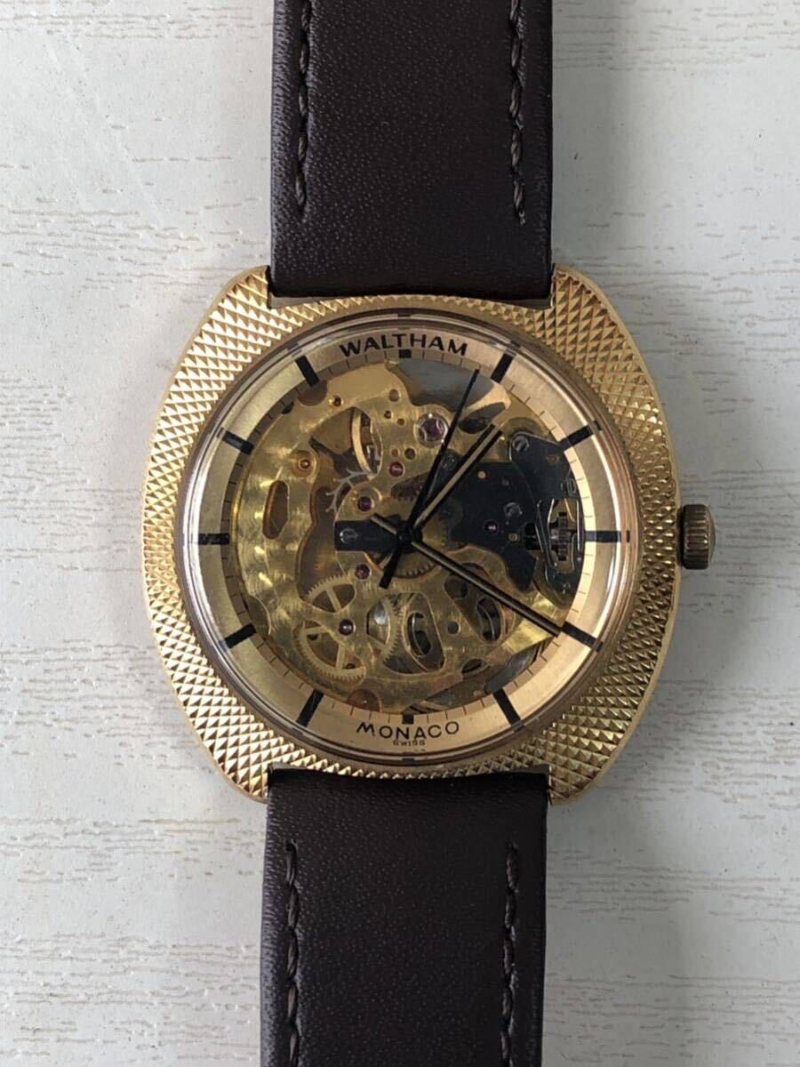 WALTHAM MONACO 腕時計 メンズ スケルトン 自動巻き 稼働品 ウォルサム モナコ 裏スケ 皮ベルトの画像1