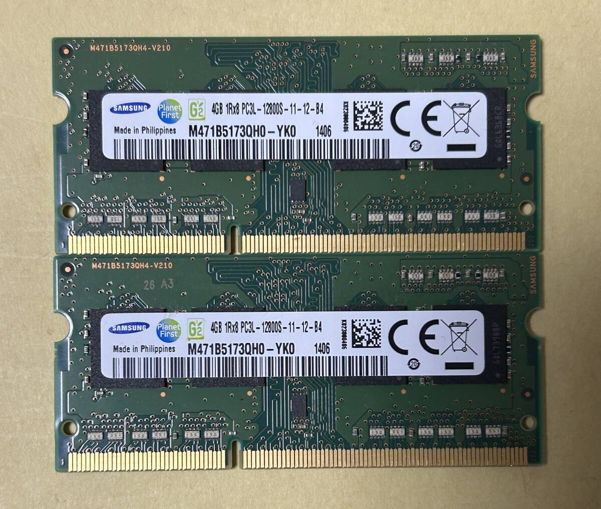 即決 動作確認済み SAMSUNG サムスン SO-DIMM 204pin DDR3L PC3L-12800S 4GB×2枚(8GB) 1.35V低電圧対応 1.5V対応 ノートパソコン用 ①の画像1