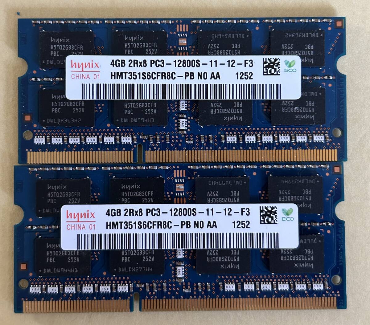 即決　動作確認済み　hynix ハイニックス SO-DIMM 204pin DDR3 PC3-12800S 4GB×2枚 ノートパソコン用 ⑤_画像1