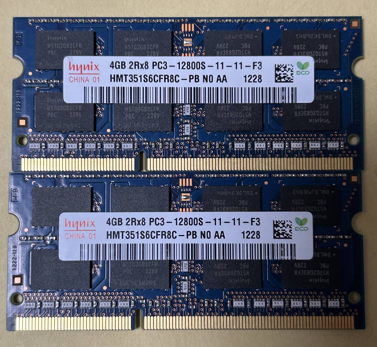 即決 動作確認済み hynix ハイニックス SO-DIMM 204pin DDR3 PC3-12800S 4GB×2枚 ノートパソコン用 ③の画像1