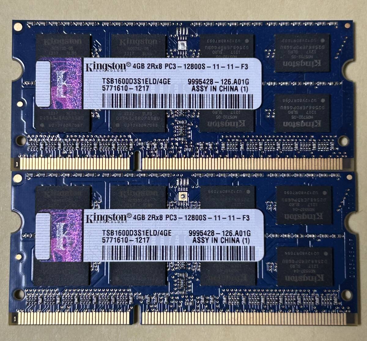 即決 動作確認済み Kingston キングストン PC3-12800S 4GB×2枚(8GB)の画像1