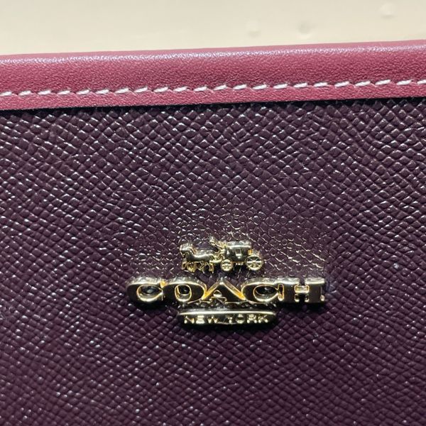 E3057【未使用】長期保管品 COACH／コーチ トートバッグ 布 x レザー シグネチャー ボルドー系_画像5