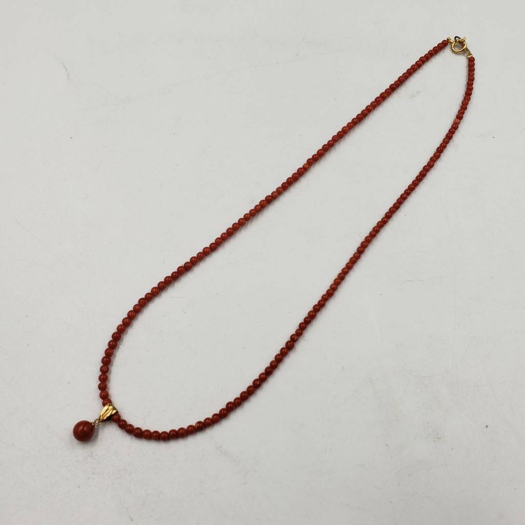 M061-505 necklace red .. coral K18 750 approximately 2.4..- approximately 5.9.. weight : approximately 4.92g lady's accessory 