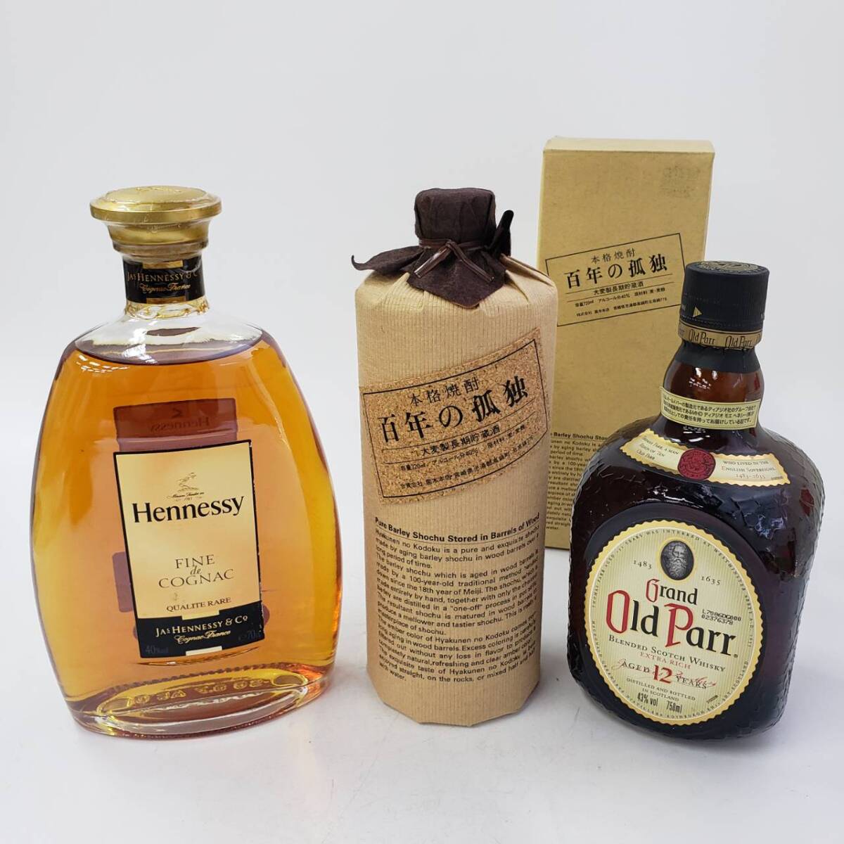 M35591(054)-609/TH5000[ Chiba prefecture inside . shipping ] sake * including in a package un- possible 3ps.@ summarize Hennessy FINE de COGNAC/ classical shochu One Hundred Years of Solitude /Gland Old Parr 12 year 