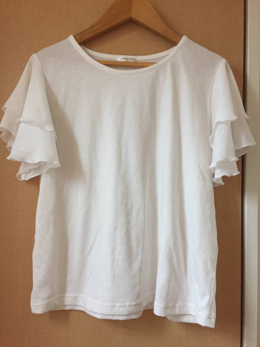 COLZA　半袖　Tシャツ　Mサイズ　フリル袖　半袖　白　ハニーズ　カットソー_画像1