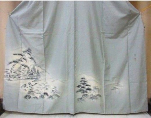  正絹 着物 訪問着 紬 式典 和装 墨描き 日本庭園 風景 高級 袷 