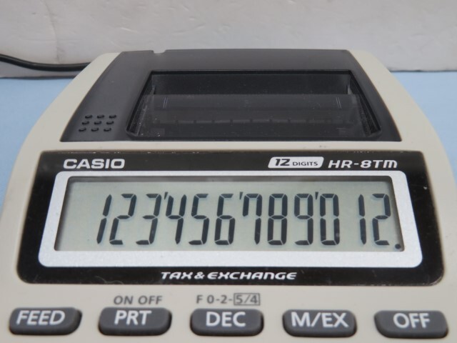 ■CASIO HR-8TM プリンター電卓 ハンディタイプ 12桁 カシオ TAX&EXCHANGE アダプター付き USED 93637■！！_画像2