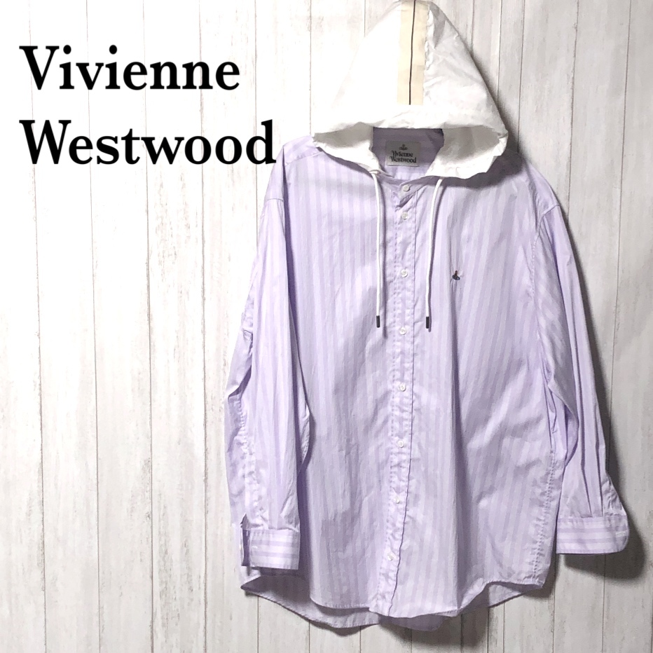 ヴィヴィアンウエストウッド フード付き シャツ 48 Vivienne Westwood ストライプ オーバーサイズ_画像1