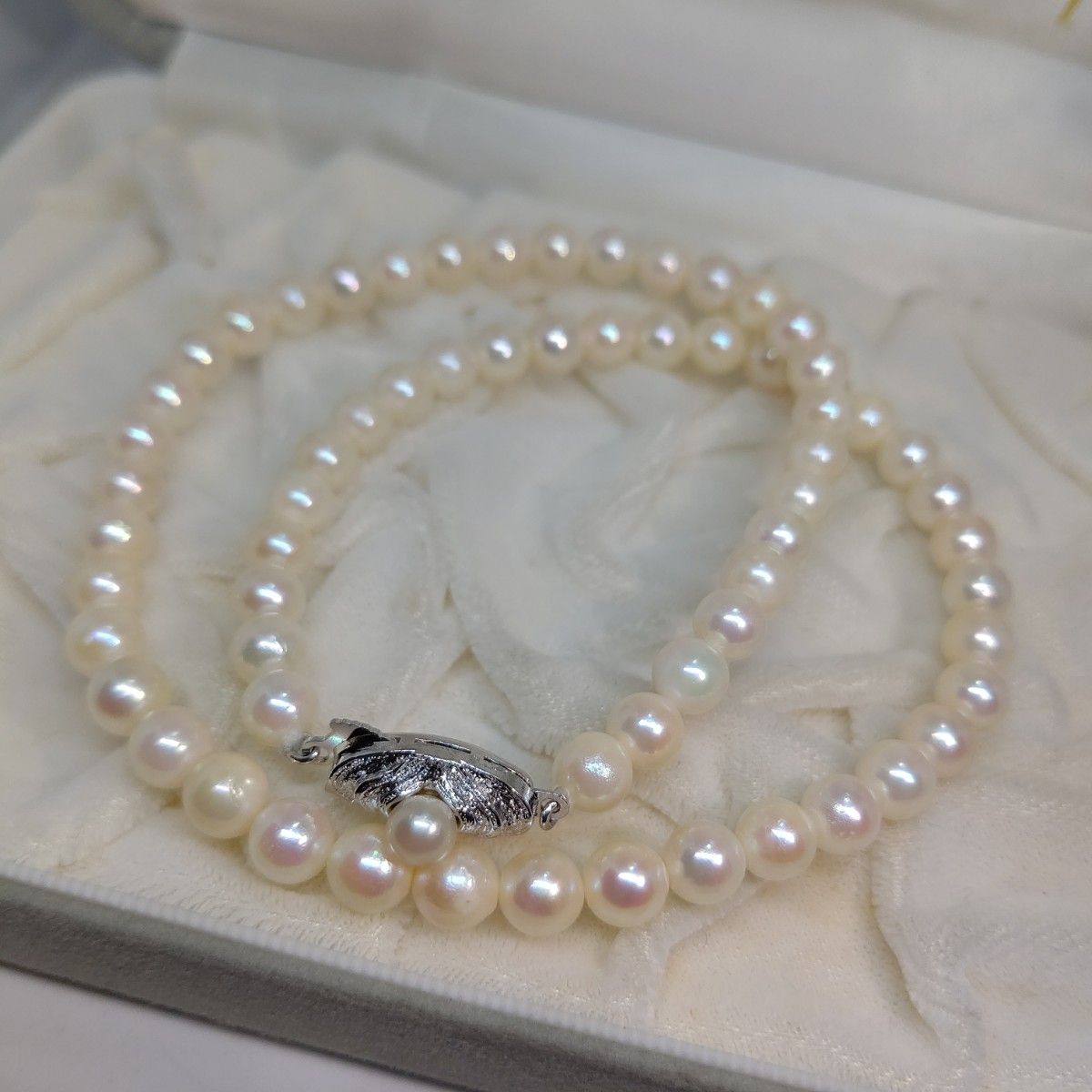 あこや 真珠 ネックレス イヤリング セット干渉色 silver 刻印  パールネックレス  本真珠