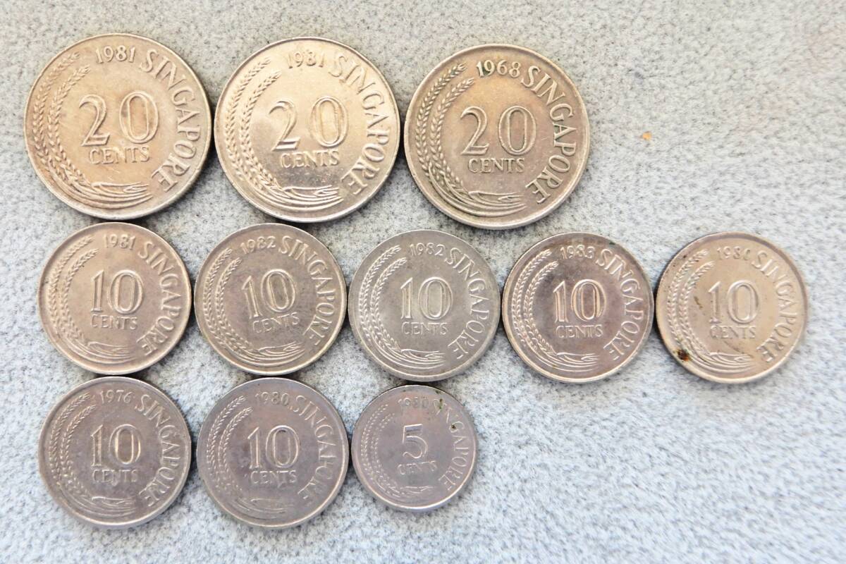 【USED品】 シンガポールドル 旧紙幣 ＋ 硬貨 計55ドル35セント_画像7