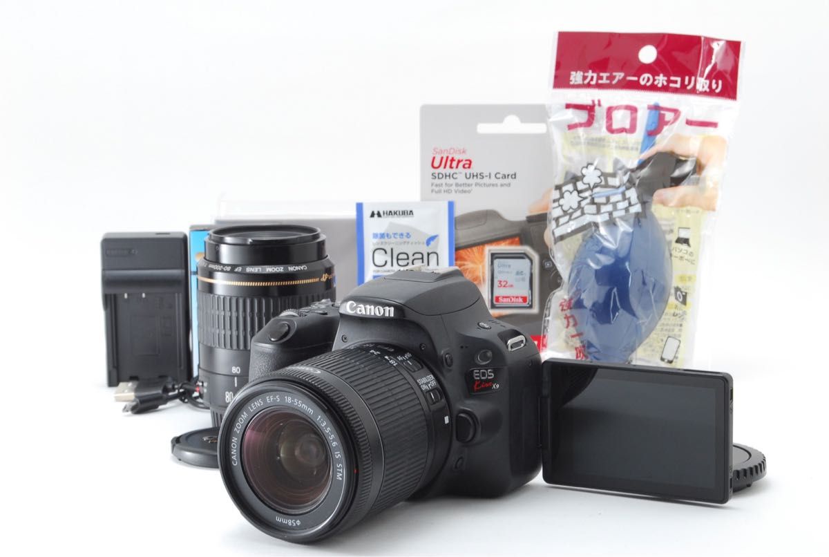 美品 CANON キヤノン Eos Kiss X9 ダブルズームレンズセット SD(32GB)カード、おまけ付 ★1ヶ月保証★