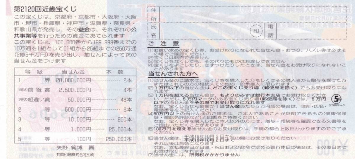 【宝くじ（ハズレ券）】琵琶湖環状線開業（滋賀県）2006.10.21開業　北陸本線長浜駅～湖西線永原駅間直流化_画像2