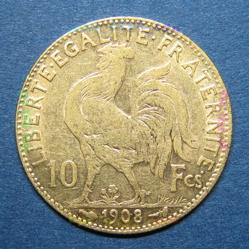 フランス マリアンヌ / ルースター 10フラン金貨 1908の画像2