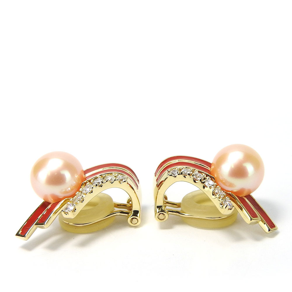  used tasaki earrings K18YG diamond approximately 9.4g fresh water fresh water pearl diamond lady's woman 