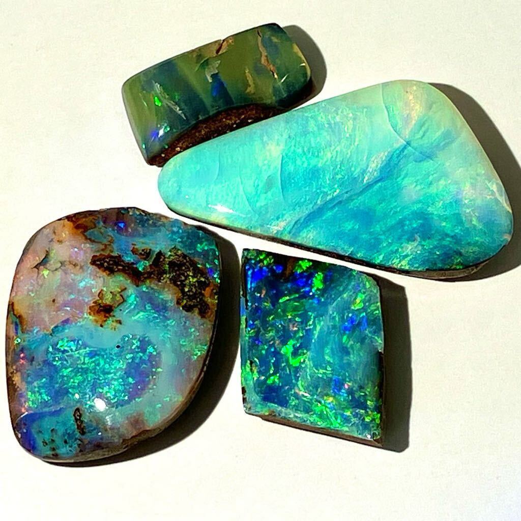 遊色効果!!［天然ボルダーオパール4点おまとめ50ct］M ルース 裸石 宝石 ジュエリー jewelry boulder opal 遊色 虹 DB0_画像1